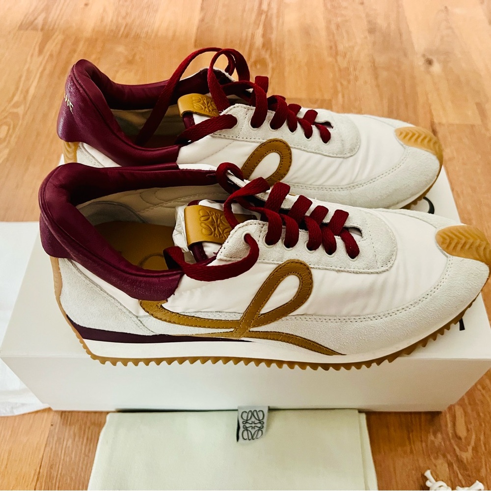 Loewe White and Burgundy Sneakers with Vintage Aesthetic 39
